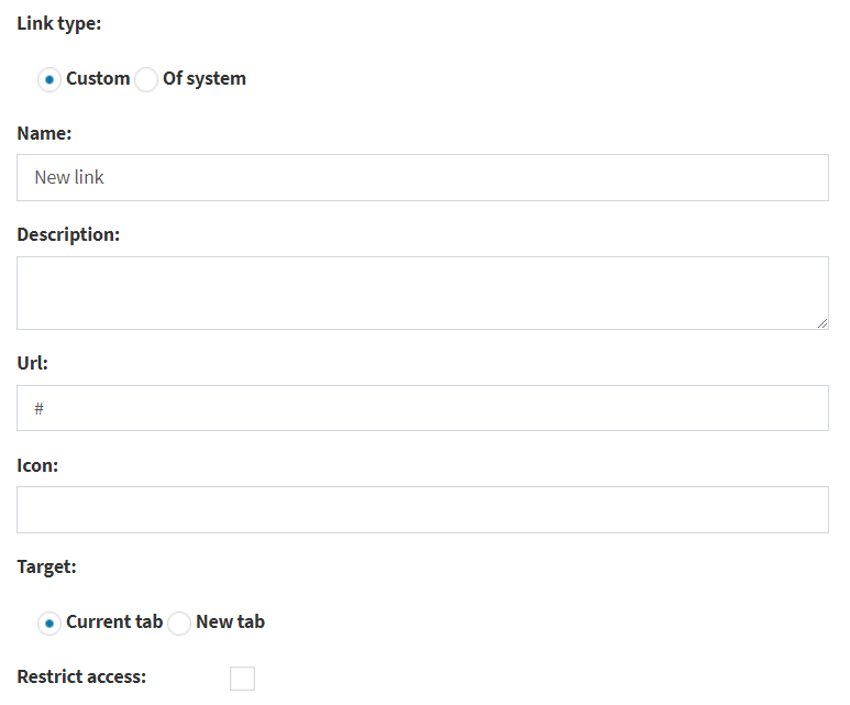 Sidebar's custom link configuration