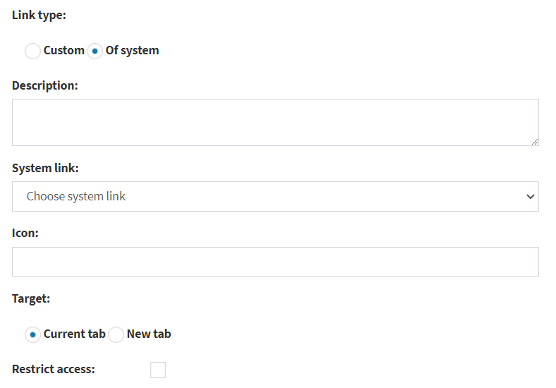 Sidebar's system link configuration