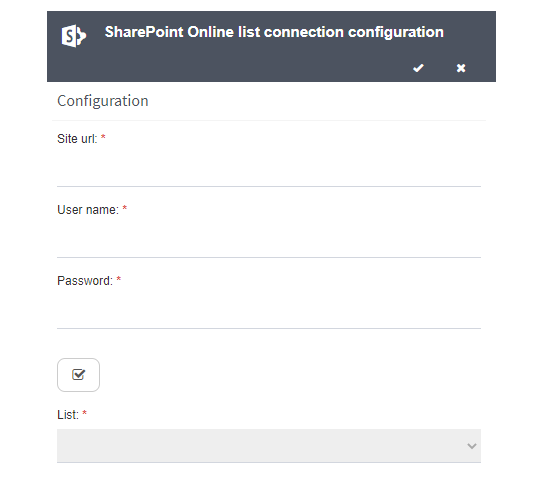 SharePoint list connection configuration
